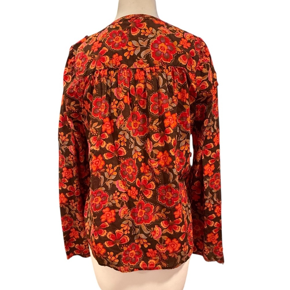 Sundry Anthropologie Floral Button Down Puff Sleeve Blouse Brown Red Size 1 (S) - Picture 5 of 11